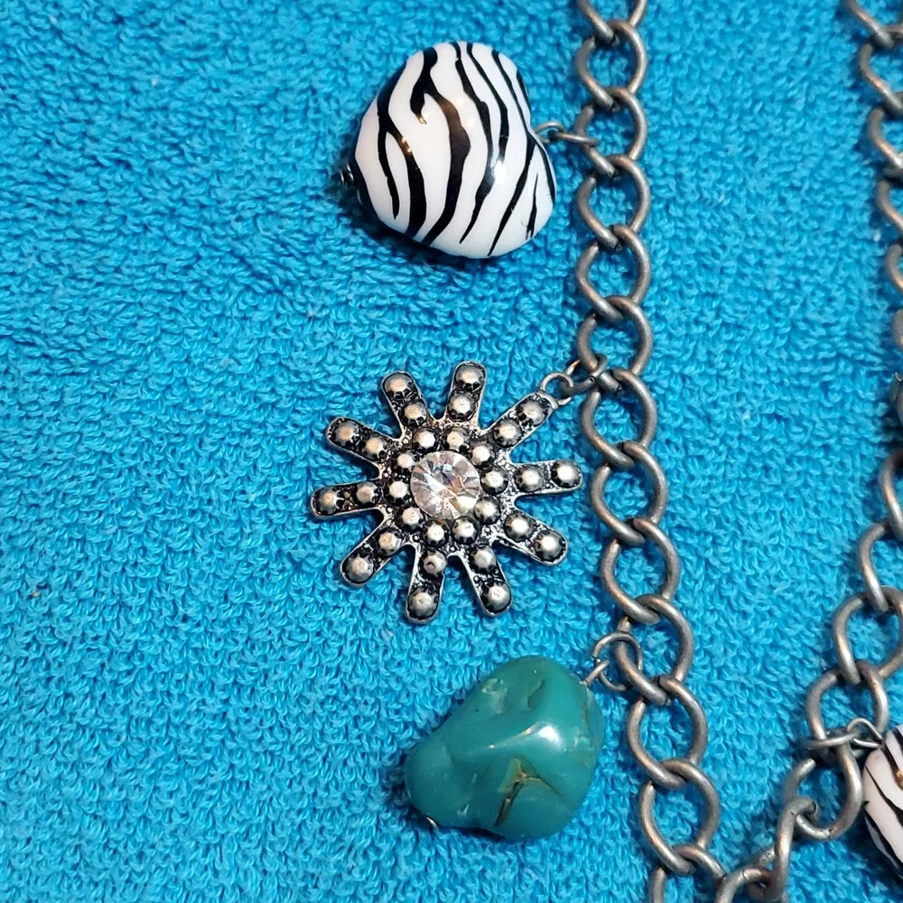 Western Style Cross Necklace and Earrings Set, Turquoise,  Zebra, Flower - Picture 9 of 10